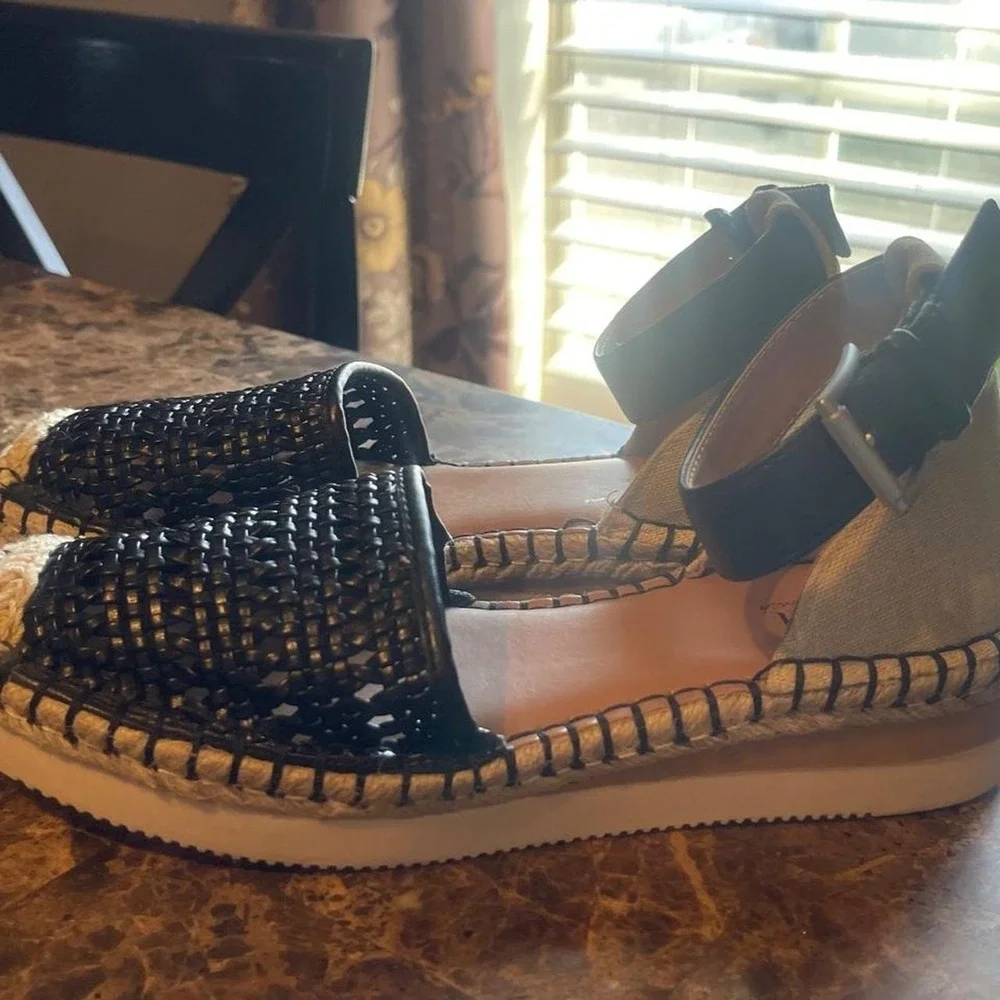 NWT Ana Women's New Approach black woven sandal beige sole black stitching 5.5